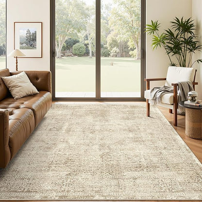 Soalmost 6x9 Area Rug for Living Room Washable Non-Slip Rugs Light Brown | - Image 9