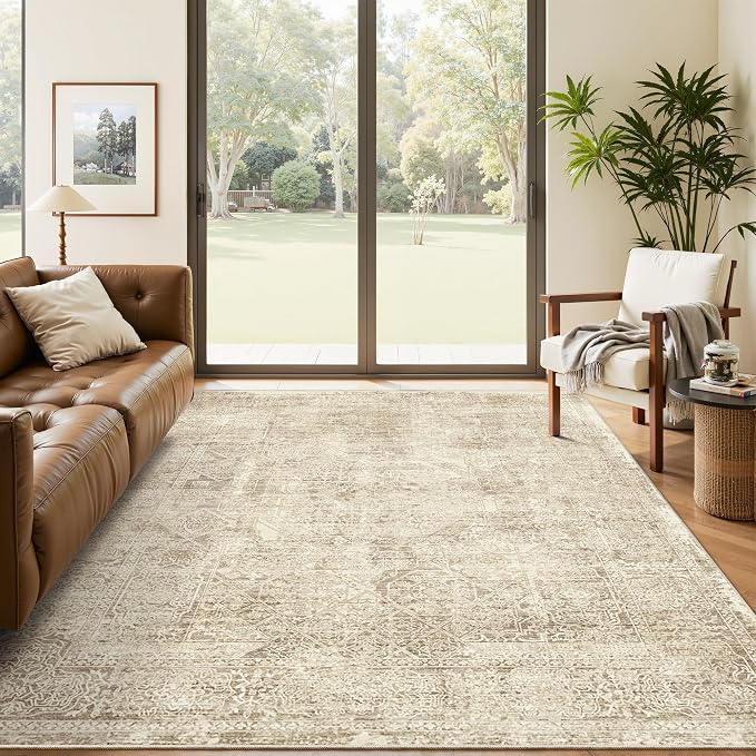 Soalmost 5x7 Area Rugs Light Brown Washable Trendy Faded Style Floral Rugs | by Soalmost