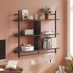 Bestier Kitchen Shelves Wall Mounted Floating Pipe Shelving 3 Tier 41.5" Coffee Bar Shelf with Holder, Wall Display Storage Rack Sundries for Kitchen Living Room, Charcoal Black