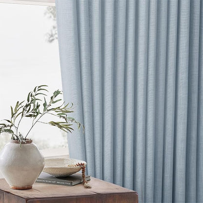 Dusty Blue Pinch Pleated Linen Semi Sheer Curtains 45 Inch Length 2 Panels | - Image 7