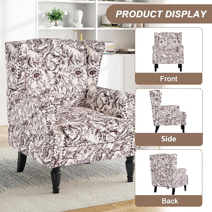 Pia Ricco High Back Floral Accent Chair - Image 3