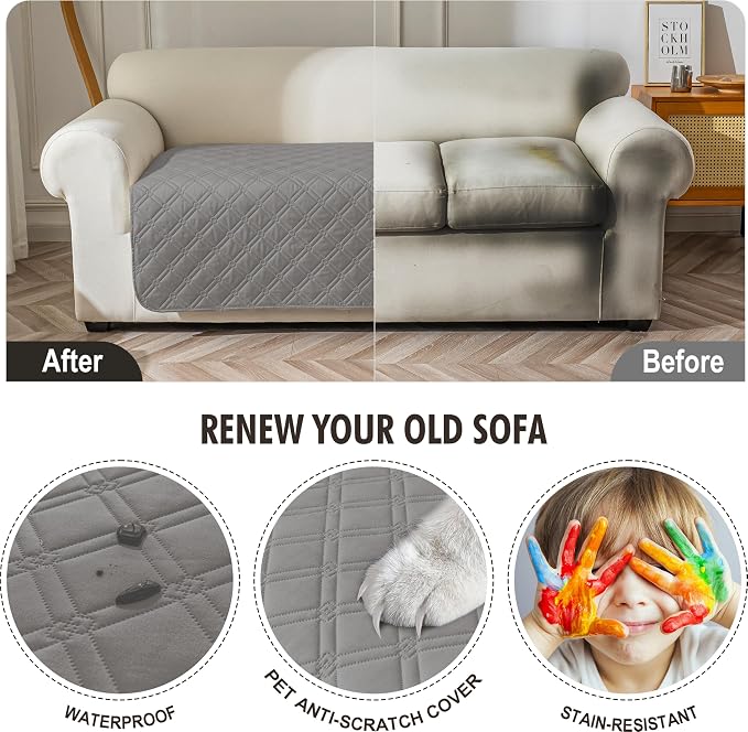 Genina Waterproof Couch Cover, Washable Anti-Slip 67 inch Sofa Covers - Image 4
