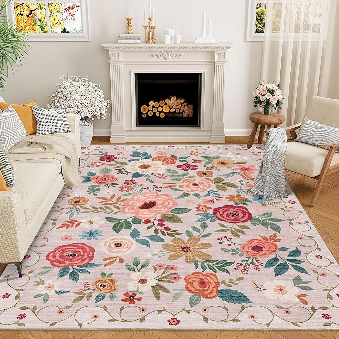 DUKINO 5x7 Area Rugs, Floral Washable Rug by DUKINO