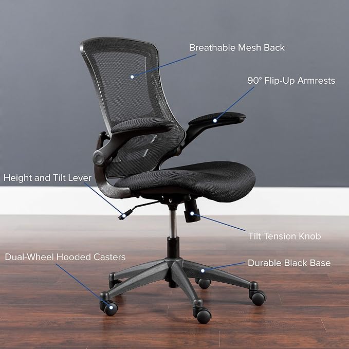 Flash Furniture Kelista Mid-Back Black Mesh Swivel Ergonomic Task Office Chair - Image 6