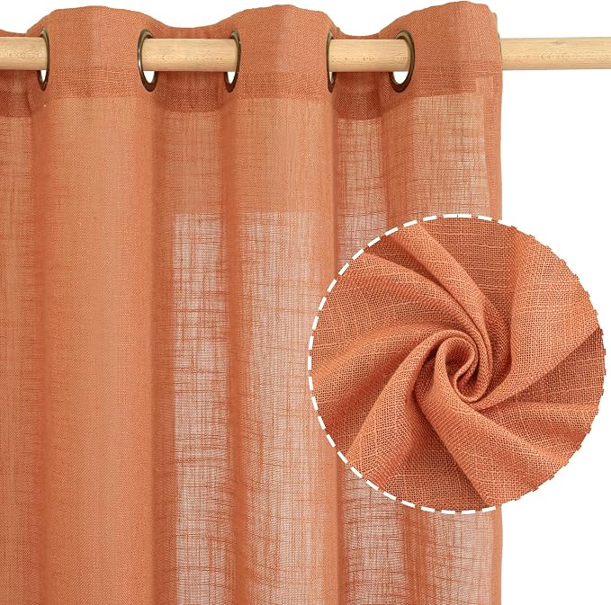 Linen Curtains for Living Room 72 Inch Length, Bronze Grommet Light Filtering - Image 2