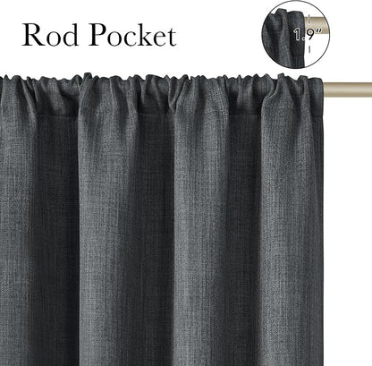 NICETOWN Charcoal Gray Faux Linen Room Darkening Rod Pocket Curtains 63 inch - Image 2