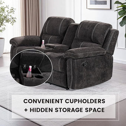 Betsy Furniture Modern Fabric Recliner Sofa Set, Loveseat w/Console, Recliner - Image 3