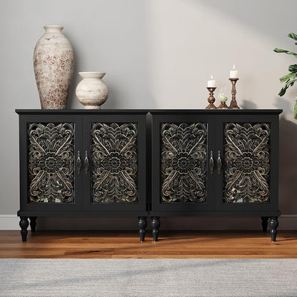 ARTPOWER Accent Cabinet with 2 Doors, Vintage Carved Wood Storage Cabinet by PowerofArtBetterforLife