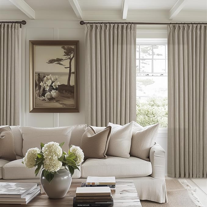 Taupe Burlywood Pinch Pleat Linen Curtains 102 Inches Long 70 Inch Wide | Light by Twodrapes