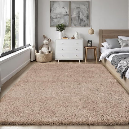 PLHXFR 4x6 Area Rugs Living Room: Fluffy Bedroom Rug Shag Carpet Camel | - Image 2