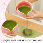 Matcha Whisk Set, Pink Matcha Set, 8 Pcs Complete Ceramic Matcha Making Kit with Bowl, Bamboo Whisk & Holder, Stainless Sifter, Tea Towel, Scoop & Scoop Rest, Perfect for Beginners & Lovers