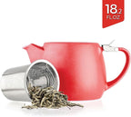 Tealyra - Pluto Porcelain Small Teapot Red - 18.2-ounce (1-2 cups) - Matte Finish - Stainless Steel Lid and Extra-Fine Infuser To Brew Loose Leaf Tea - 540ml