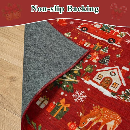 Washable Christmas Rug Runner 3x4: Non Slip Small Area Rug - Image 3