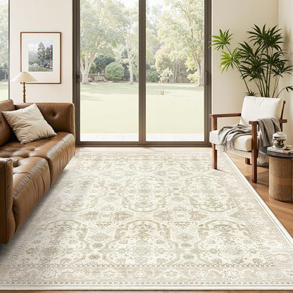 Soalmost 5x7 Area Rug Low Pile Washable Trendy Faded Style Rug, Foldable Stain by Soalmost