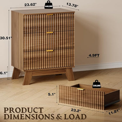 BORNOON Fluted 3 Drawer Dresser, 30.3" Tall Compact Modern Boho Chest of Drawers - Image 2