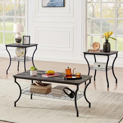 VECELO 3 Pieces Living Room Table Sets, Coffee and End Tables by VECELO