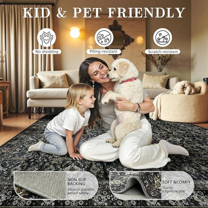 6x9 Area Rugs - Washable Vintage Retro Living Room Rug, Soft Ultra Thin Non - Image 5