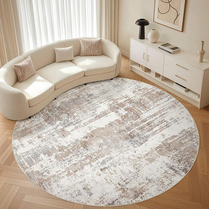 LOONGRUG Round Rug 8x8 Washable Large Neutral Modern Circle Rugs Brown | by LOONGRUG