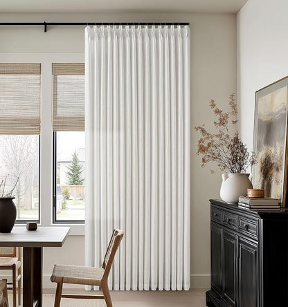 Pinch Pleated 90 Inch Off White Semi Sheer Neutral Linen Curtains 2 Panels | by Twodrapes