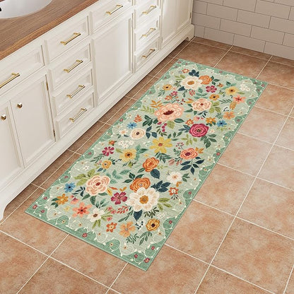 DUKINO 2x4 Entryway Rug, Floral Washable Kitchen Rugs Non Slip, Soft Indoor - Image 9