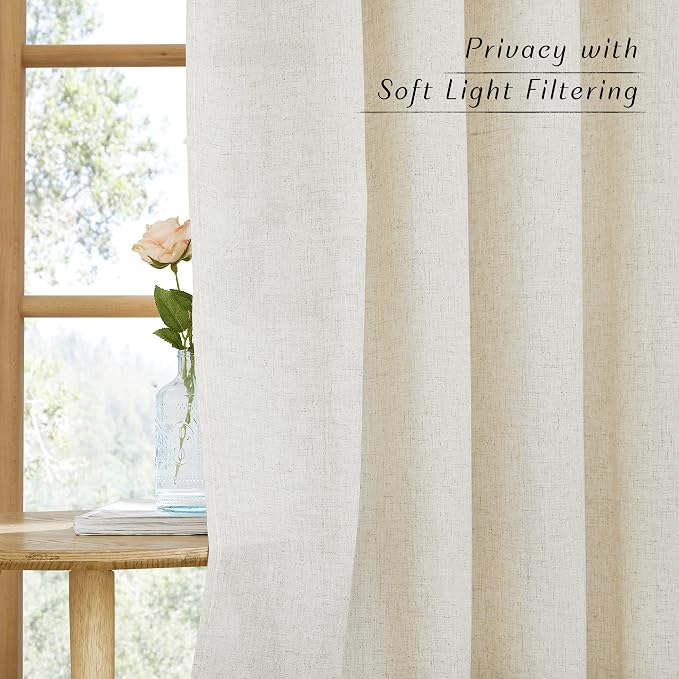 NICETOWN Boho-Chic Linen Curtains 84 inch Long 2 Panels Set, Grommet Thick - Image 2