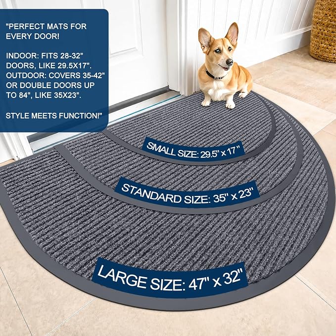 OLANLY Half Circle Front Door Mat 40x32, Waterproof Heavy-Duty Doormat | Grey - Image 2