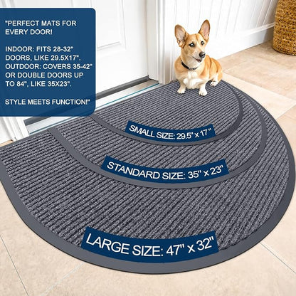 OLANLY Half Circle Front Door Mat 40x32, Waterproof Heavy-Duty Doormat | Grey - Image 2