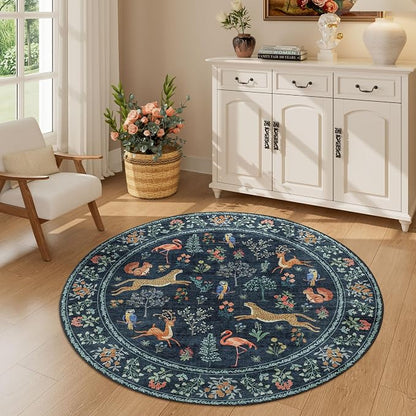 DUKINO 4ft Round Rug, Washable Animal Round Area Rug Non Slip, Non-Shedding - Image 4