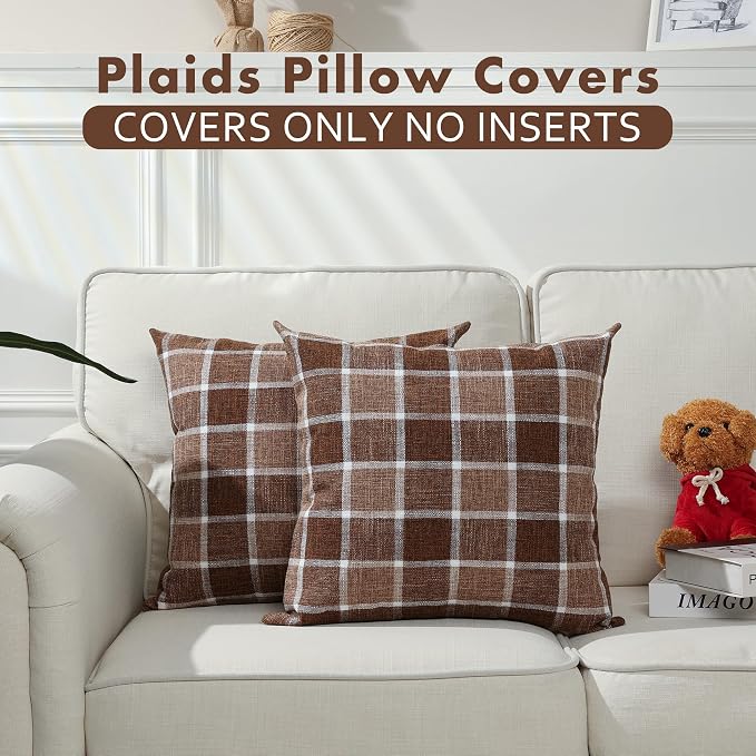 Stellhome Pack of 2 Fall Linen Buffalo Check Throw Pillow Covers, Farmhouse - Image 5
