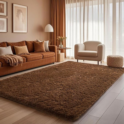 Ophanie Brown Rugs for Living Room Bedroom, 6x9 Fluffy Fuzzy Furry Carpet - Image 6