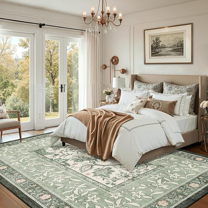 GarveeHome Provence Area Rugs 9x12 Living Room, Botanical Grove Sage Green - Image 2