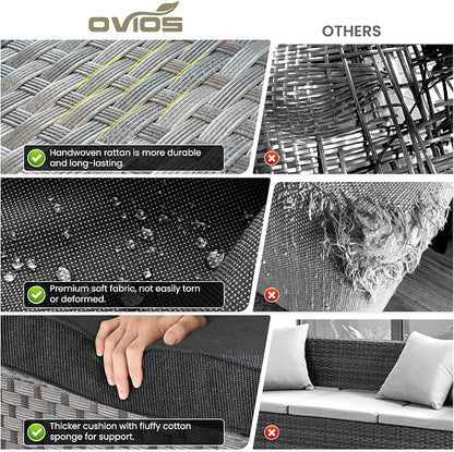 ovios 7 Pieces Patio Furniture Set, Outdoor Wicker Sectional Sofa - Image 9