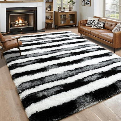 6x9 Large Black and White Fluffy Area Rug Non-Slip by ModernHomeDecor