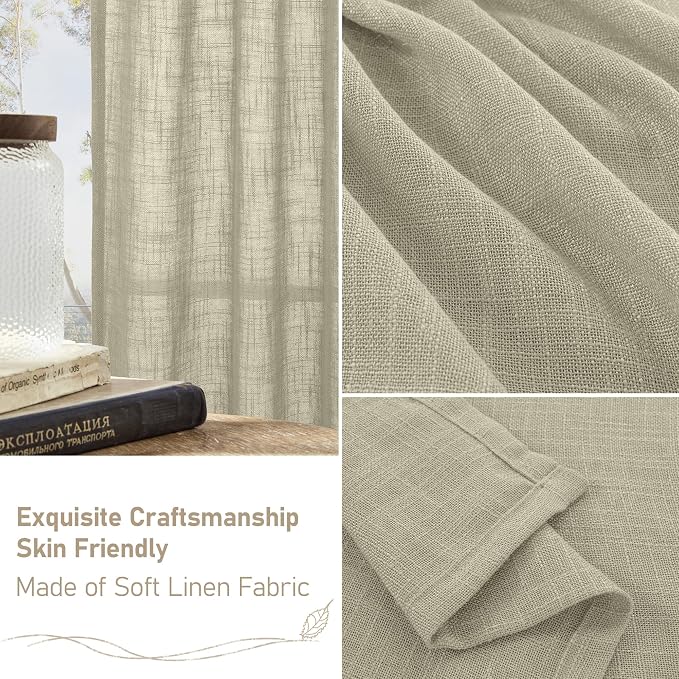 Oatmeal Linen Curtains 54 Inch Length 2 Panels - Image 6