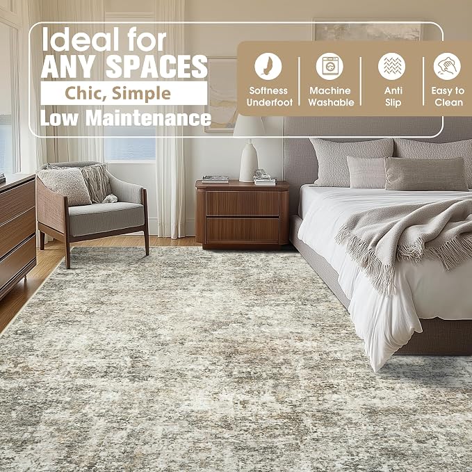 9x12 Area Rugs for Living Room Washable Bedroom Dining Room Beige Brown | - Image 9