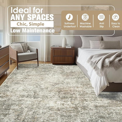 9x12 Area Rugs for Living Room Washable Bedroom Dining Room Beige Brown | - Image 9