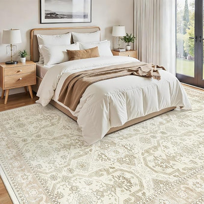 Soalmost 10x12 Area Rugs for Living Room Washable Rug Non-Slip Beige/Brown | - Image 3