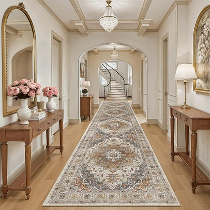 Madane Hallway Runner Rug 3x16 Washable Kitchen Runners Long, Turmeric/Grey | - Image 2