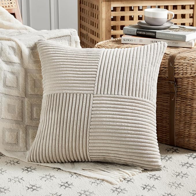 Fancy Homi 2 Packs Neutral Taupe Big Decorative Throw Pillow Covers 24x24 Inch - Image 2