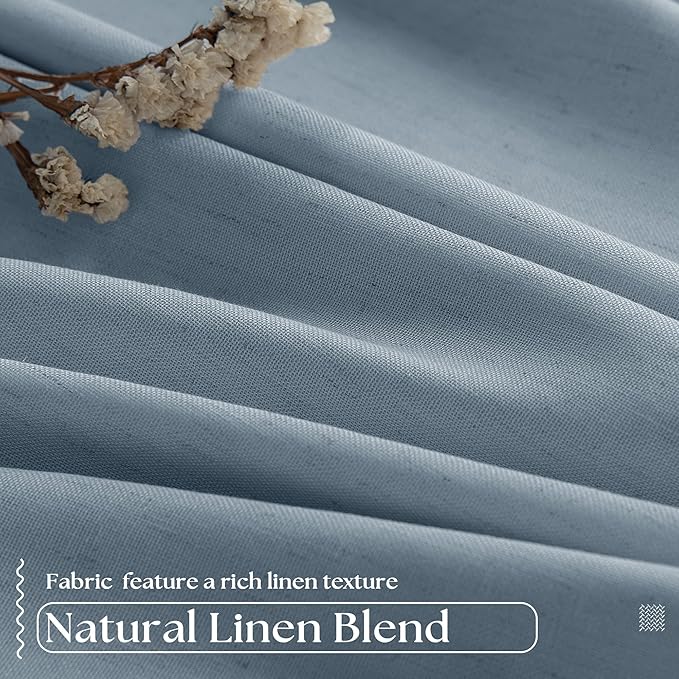 Dusty Blue Pinch Pleat 100% Blackout Linen Curtains 2 Layers 45 Inch Long | - Image 2