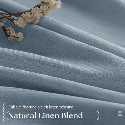 Dusty Blue Pinch Pleat 100% Blackout Linen Curtains 2 Layers 45 Inch Long | - Image 2