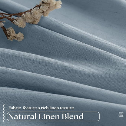 Blue Grey Pinch Pleated Full Blackout Curtains Linen 80 Inch Window Curtain | - Image 3