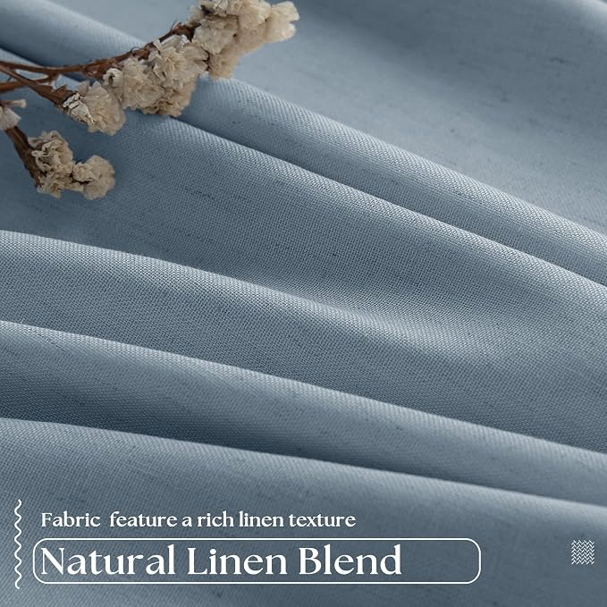 Dusty Blue 100% Blackout Linen 108 Inch Curtains - Image 3