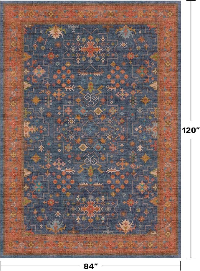 Washable Navy Blue Living Room Rug, 7x10 Area Rug - Image 2