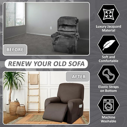 ULTICOR 4-Piece, 1 Seat Recliner Cover, Yarn Dyed Reclining Chair Covers - Image 4