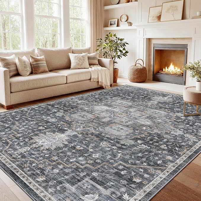 AMADA HOMEFURNISHING 9x12 Washable Area Rug, Low-Profile Large Area Rug by AMADAHOMEFURNISHING