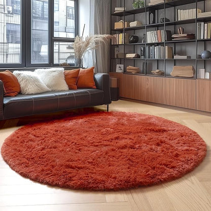 Amdrebio Terracotta Large Furry Round Rug 6Ft - Image 3
