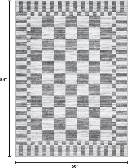 GarveeHome Grey Checkered Rug 5x7 Area Rugs Washable Living Room 5x7 Rug | - Image 2