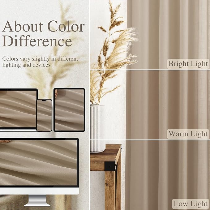 Sepia Beige Linen Curtains 90 Inches Long - Image 3