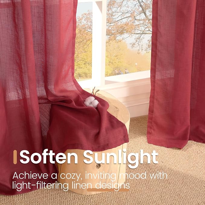BGment Burgundy Linen Curtains 63 Inches Long - Image 5